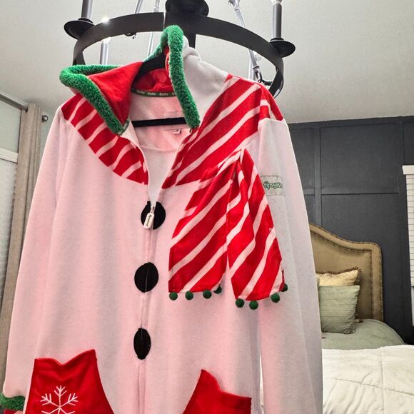 Snowman Onesie Pj's Medium Christmas Holiday Hooded Costume Fleece - Picture 12 of 12